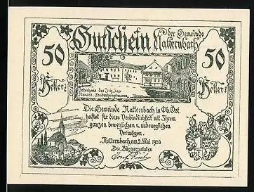 Notgeld Natternbach 1920, 50 Heller, Vaterhaus des Joh. Nep. Hauser, Landeshauptmann