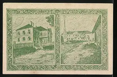 Notgeld Holzhausen 1920, 20 Heller, Portrait, Kirche, Gebäude