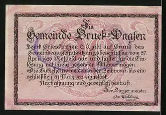 Notgeld Bruck-Waasen 1920, 20 Heller, Ortsansicht