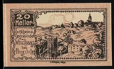 Notgeld Windhaag /Perg 1920, 20 Heller, Ortsansicht mit Ruine