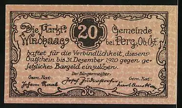 Notgeld Windhaag /Perg 1920, 20 Heller, Ortsansicht mit Ruine