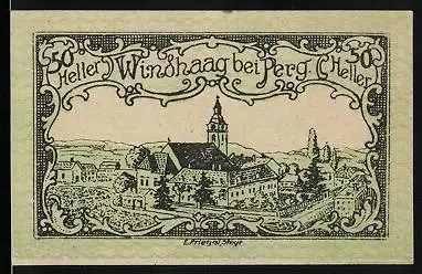 Notgeld Windhaag /Perg 1920, 50 Heller, Ortsansicht