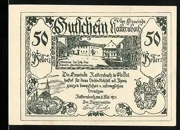 Notgeld Natternbach 1920, 50 Heller, Vaterhaus Hauser, Ornamente