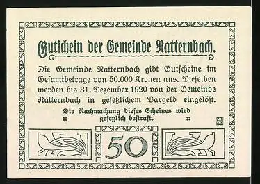 Notgeld Natternbach 1920, 50 Heller, Vaterhaus Hauser, Ornamente