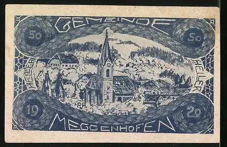 Notgeld Meggenhofen 1920, 50 Heller, Ortsansicht