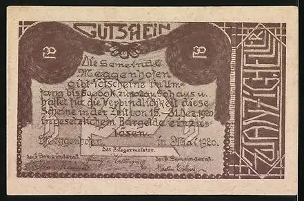 Notgeld Meggenhofen 1920, 20 Heller, Kirche