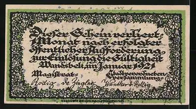 Notgeld Wandsbek 1921, 50 Pfennig, Wappen, Ortsansicht