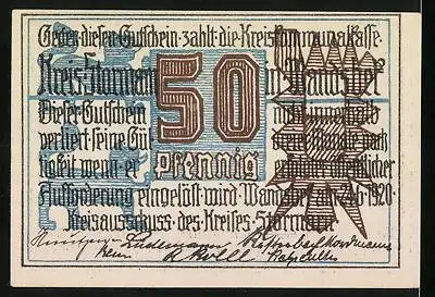 Notgeld Wandsbek 1920, 50 Pfennig, Wappen, Bauern auf dem Feld
