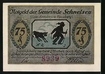 Notgeld Schnelsen, 75 Pfennig, Ortspartie, Bauer mit Kalb