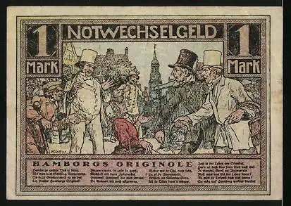 Notgeld Hamburg 1921, 1 Mark, Millerndor um 1800, Hamborgs Originole