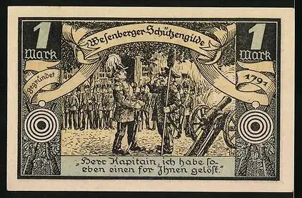 Notgeld Wesenberg 1921, 1 Mark, Wappen, Schützengilde