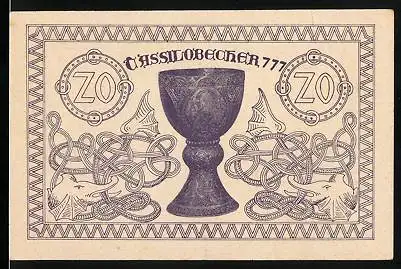 Notgeld Kremsmünster-Land 1920, 20 Heller, Kirche, Tassilobecher, Drachen