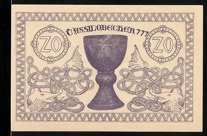 Notgeld Kremsmünster-Land 1920, 20 Heller, Tassilobecher, Kirche, Drachen, Stift