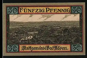 Notgeld Bad Kösen 1921, 50 Pfennig, Gesamtansicht mit Brücke