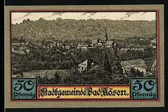 Notgeld Bad Kösen 1921, 50 Pfennig, Teilansicht mit Kirche