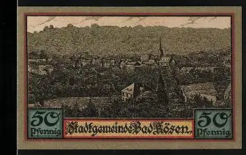 Notgeld Bad Kösen 1921, 50 Pfennig, Ortsansicht mit einer Kirche