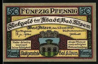 Notgeld Bad Kösen 1921, 50 Pfennig, Gesamtansicht aus der Vogelschau