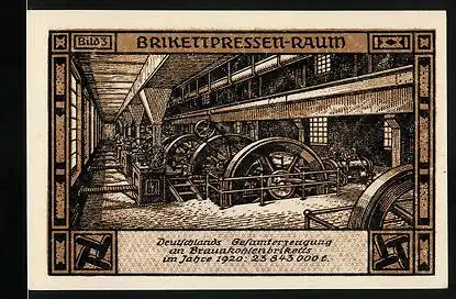 Notgeld Bitterfeld 1921, 50 Pfennig, Brikettpressen-Raum