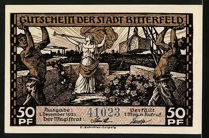Notgeld Bitterfeld 1921, 50 Pfennig, Brikettpressen-Raum