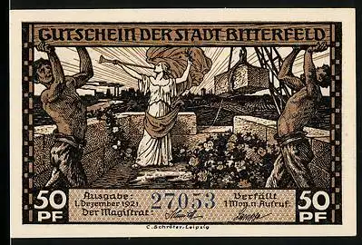 Notgeld Bitterfeld 1921, 50 Pfennig, Brikettfabrik, Verladestelle