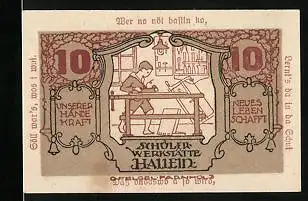 Notgeld Hallein 1920, 10 Heller, Die Schülerwerkstätte