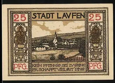 Notgeld Laufen 1920, 25 Pfennig, Flussbiegung vor der Kirche