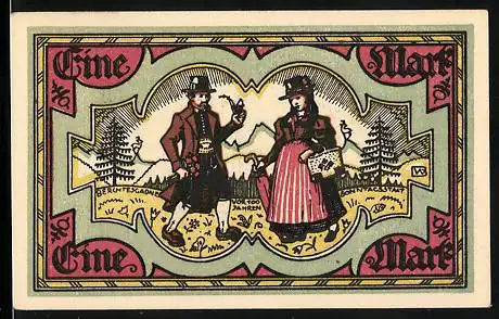 Notgeld Berchtesgaden 1920, 1 Mark, Mann und Frau in Tracht