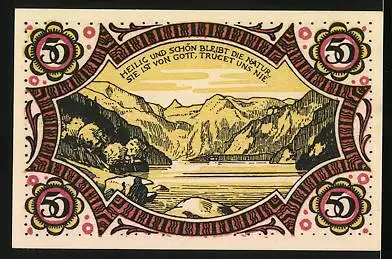 Notgeld Berchtesgaden 1920, 50 Pfennig, Blick über einen Bergsee