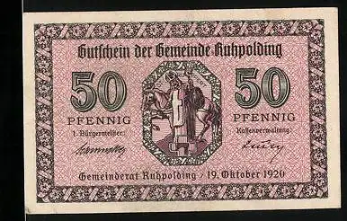 Notgeld Ruhpolding 1920, 50 Pfennig, St. Rupert mit seinem Pferd
