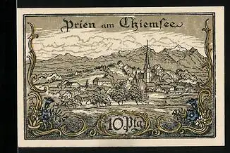 Notgeld Prien am Chiemsee, 10 Pfennig, Gesamtansicht mit Kirche