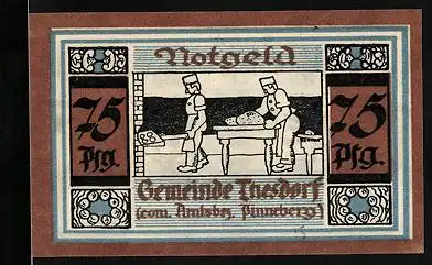 Notgeld Thesdorf, 75 Pfennig, Zwei Bäcker bei der Arbeit