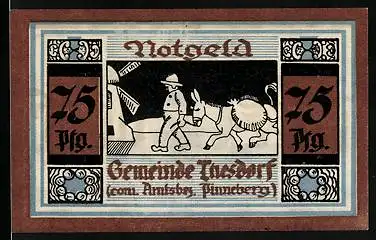 Notgeld Thesdorf, 75 Pfennig, Müller mit Esel an der Mühle