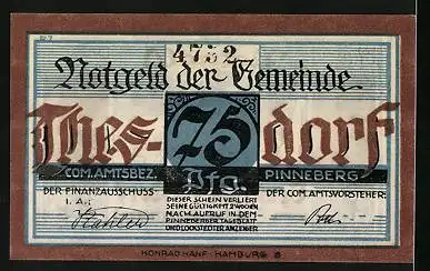 Notgeld Thesdorf, 75 Pfennig, Müller mit Esel an der Mühle