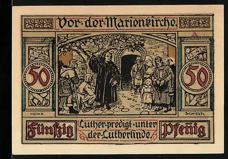 Notgeld Treuenbrietzen 1921, 50 Pfennig, Luther predigt unter der Lutherlinde