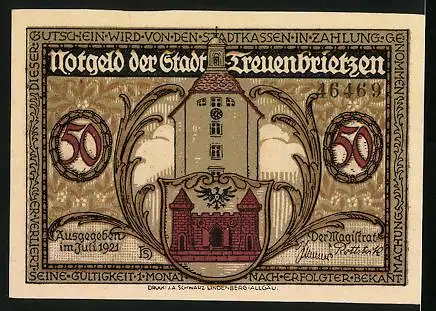 Notgeld Treuenbrietzen 1921, 50 Pfennig, Mutter Gottes von Treuenbrietzen