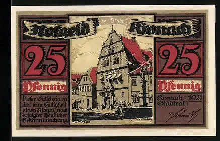Notgeld Kronach 1921, 25 Pfennig, Partie am Rathaus