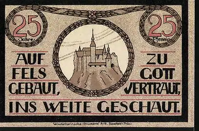 Notgeld Lauenstein 1921, 25 Pfennig, Wappen und Kloster