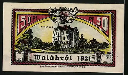 Notgeld Waldbröl 1921, 50 Pfennig, Bauer und Bergmann