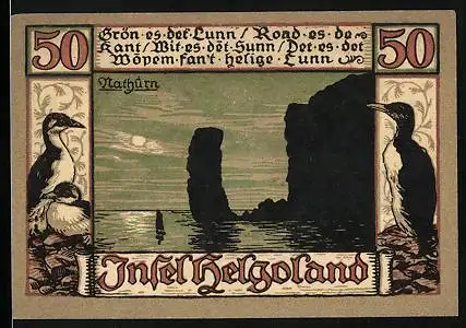 Notgeld Helgoland 1921, 50 Pfennig, Felsen bei Mondschein