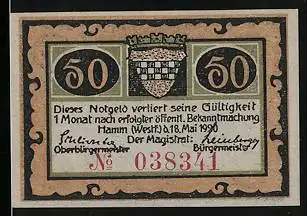 Notgeld Hamm i. Westf. 1920, 50 Pfennig, Stadtwappen
