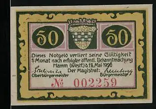 Notgeld Hamm i. Westf. 1920, 50 Pfennig, Stadtwappen
