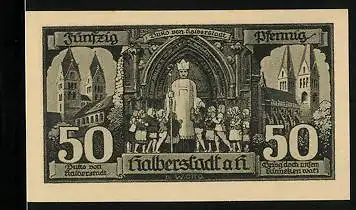 Notgeld Halberstadt a. Harz 1921, 50 Pfennig, Buko von Halberstadt, Kirche