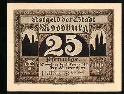 Notgeld Moosburg 1921, 25 Pfennig, Münchenertor, Wappen