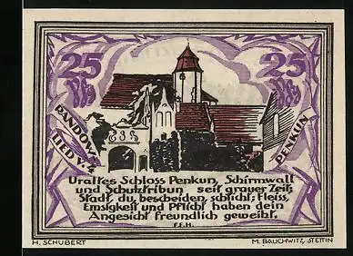 Notgeld Stettin 1921, 25 Pfennig, Altes Schloss Penkun