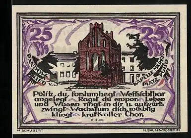 Notgeld Stettin 1921, 25 Pfennig, Kapelle Marktplatz Pölitz