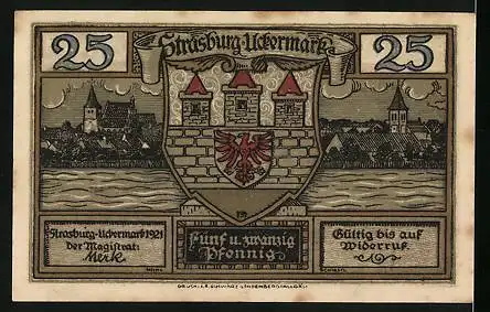 Notgeld Strasburg /Uckermark 1921, 25 Pfennig, Das Rathaus