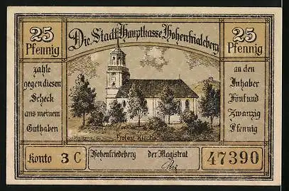 Notgeld Hohenfriedeberg, 25 Pfennig, Rathaus mit Ringstrasse