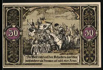 Notgeld Hohenfriedeberg, 50 Pfennig, Preussische Soldaten zu Pferde