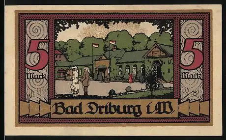 Notgeld Bad Driburg i. W. 1921, 5 Mark, Gebäudeansicht