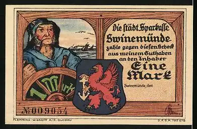 Notgeld Swinemünde, 1 Mark, Kurhaus, Wappen